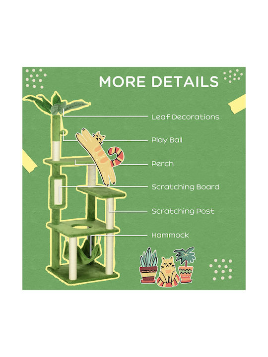 Pawhut Cats Scratching Post Cat Trees Green 49x49x142cm