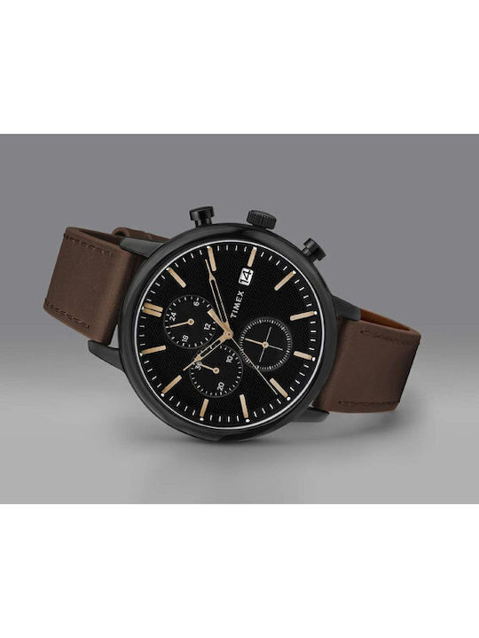 Timex Chicago Men's Watch Chronograph Battery with Brown Leather Strap