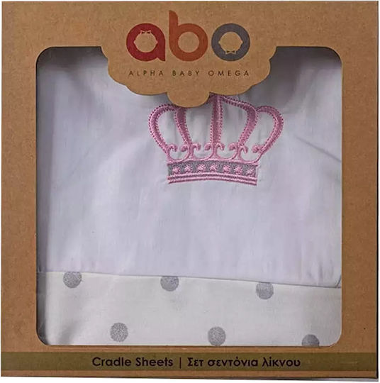 abo Σετ Βρεφικά Σεντόνια Λίκνου Βαμβακερά Queens Crown Ροζ 75x100εκ. 3τμχ