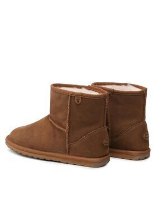 Leather Kids Snow Ankle Boots with Zipper Brown