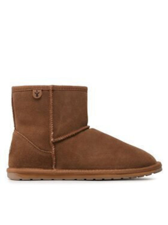 Leather Kids Snow Ankle Boots with Zipper Brown