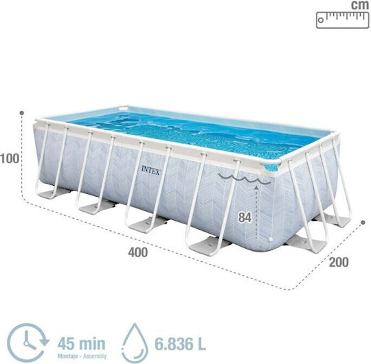 Intex Prism Frame Swimming Pool PVC 6836lt with Metallic Frame 400x200x100cm Gray