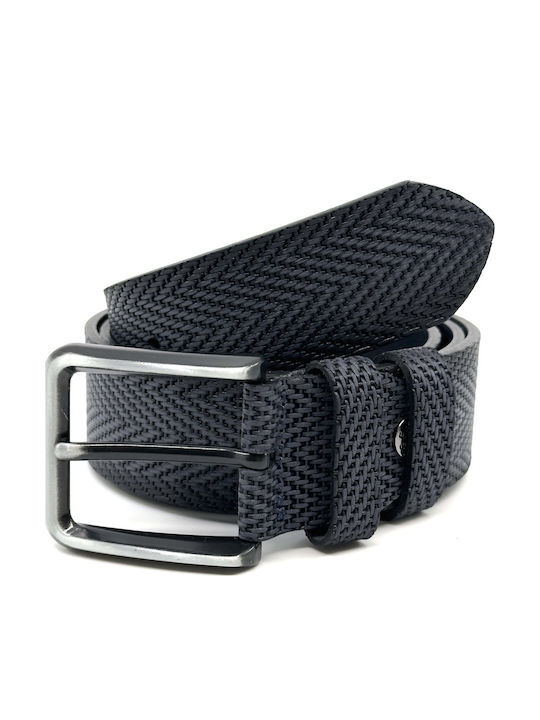 Wide Men's Belt Leather Blue