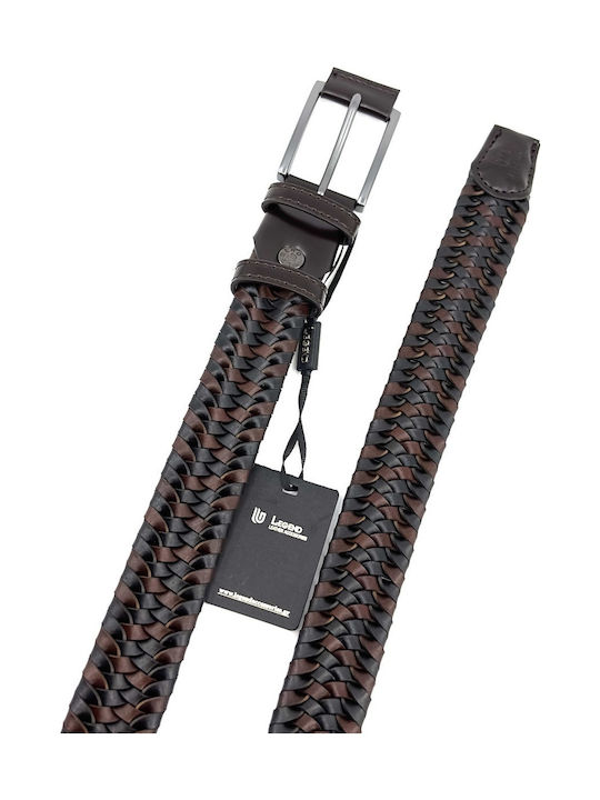 Elastic Men's Belt Leather Knitted Black