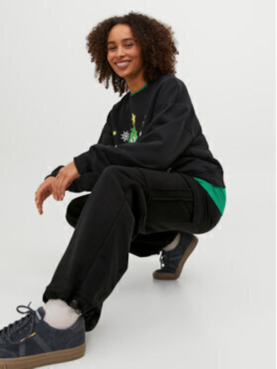 Women's Fabric Cargo Trousers Relaxed Fit Black
