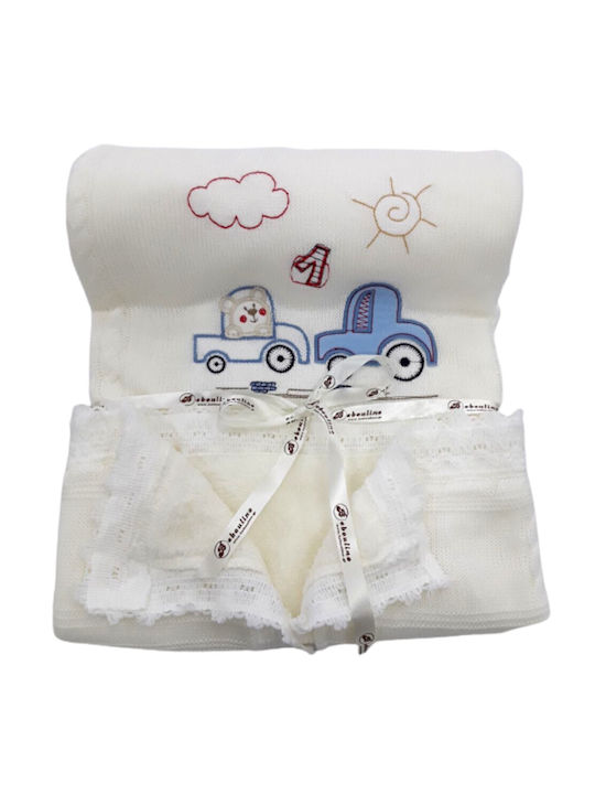 Beboulino Blanket Nursery Swaddling Blankets Cars Knitted White 90x100cm