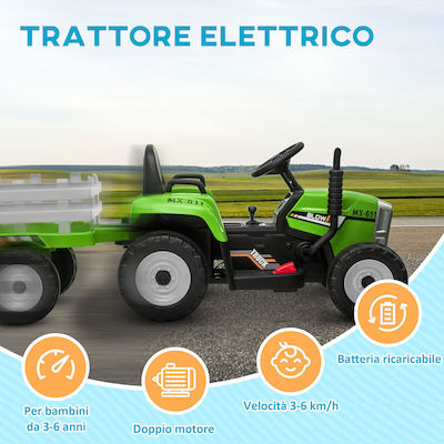 Kids 12V Electric Ride On Tractor with Trailer Green