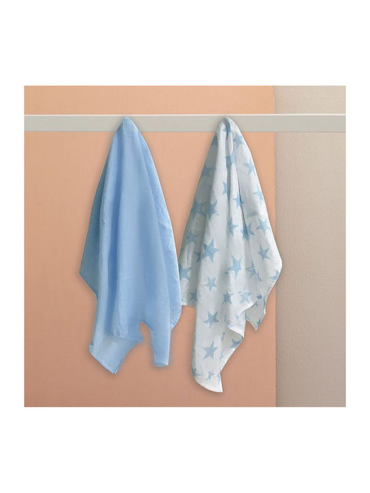 Palamaiki Muslin Burp Cloths in Blue Color 75x75cm 2pcs