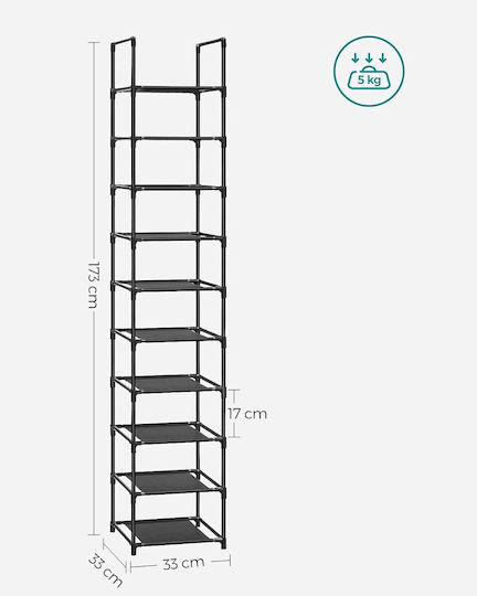 Leobert Метална Отворена Поставка за Обувки за Ботуши/Боти Черна Д33xШ33xВ173cm