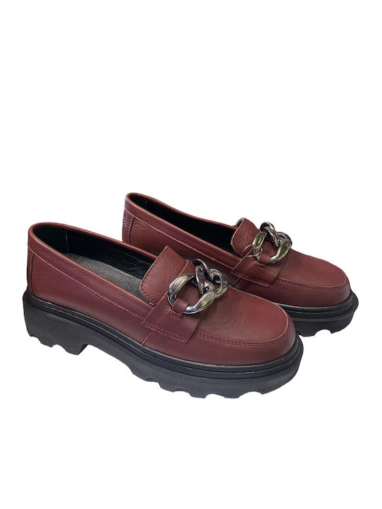 Manlisa Leather Women's Moccasins in Burgundy Color