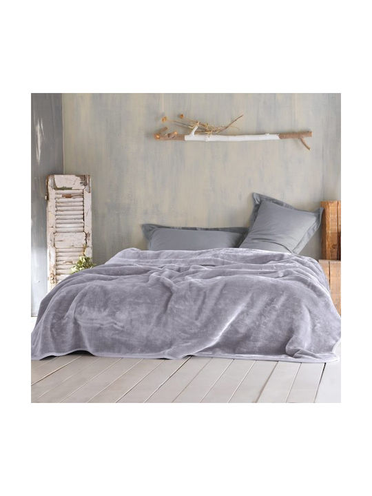 Rythmos Κουβέρτα Βελουτέ Velour Ασημί 160x220εκ.