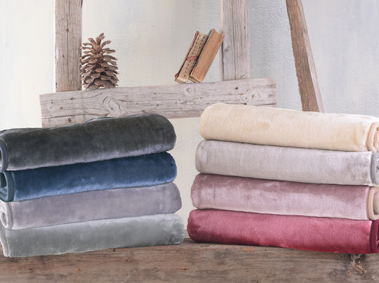 Rythmos Κουβέρτα Βελουτέ Velour Ασημί 160x220εκ.