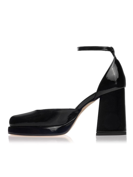 Sante Patent Leather Black High Heels with Strap