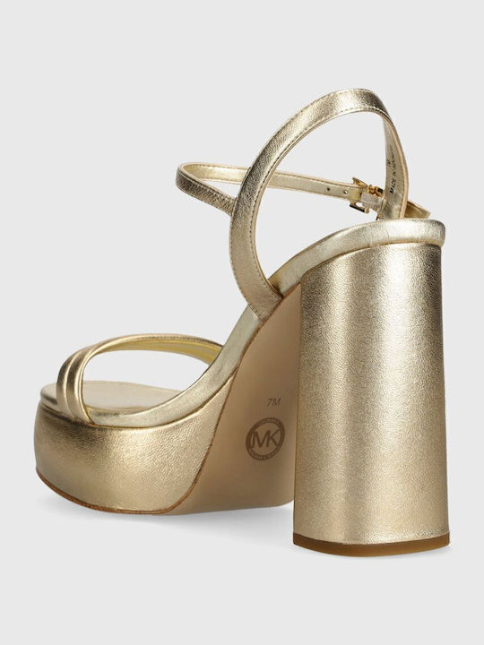 Laci Metallic Leather Platform Δερμάτινα Πέδιλα Χρυσά