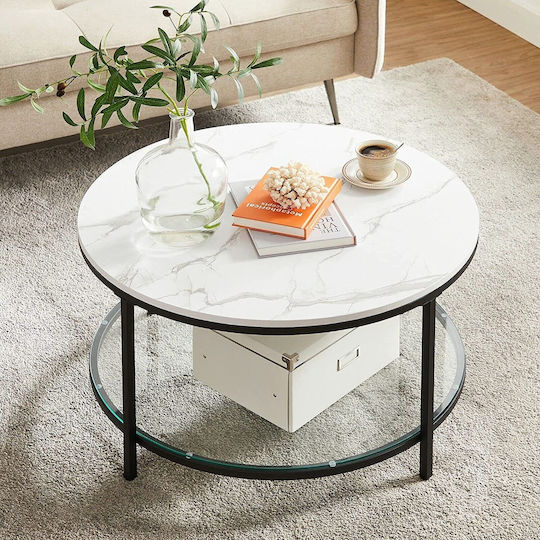Round Central Wooden Coffee Table White Marble Black W80xL80xH45.5cm