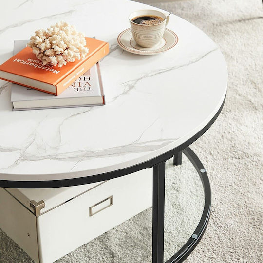 Round Central Wooden Coffee Table White Marble Black W80xL80xH45.5cm
