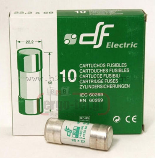 DF electric Safety Cylindrical Porcelain Fast-Bow 22x58mm 80A (054-222580080) 1pcs