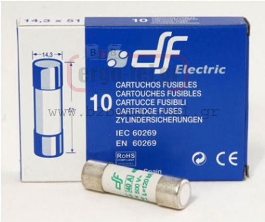 DF electric Safety Cylindrical Porcelain Fast-Bow 14x51mm 50A (054-214512050) 1pcs