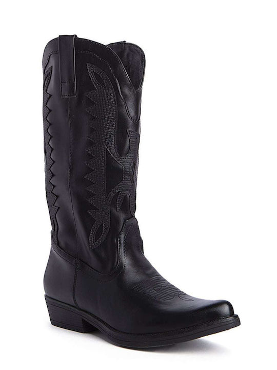 Keep Fred Synthetic Leather Cowboy Boots with Zipper Black