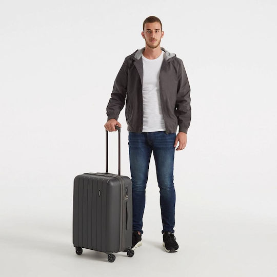 Movom Medium Travel Suitcase Hard Grey with 4 Wheels Height 65cm