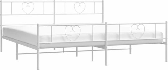 Легло Кингсайз Метално Бял с Ламели за Матрак 183x213см