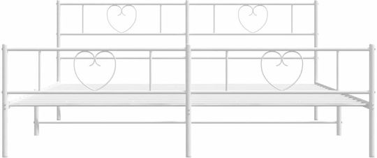 Легло Кингсайз Метално Бял с Ламели за Матрак 183x213см