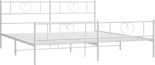 Легло Кингсайз Метално Бял с Ламели за Матрак 183x213см