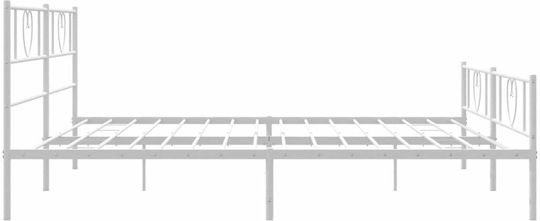 Легло Кингсайз Метално Бял с Ламели за Матрак 183x213см