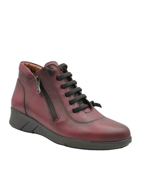 Leather Women's Ankle Boots Platform Burgundy