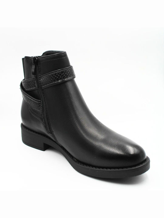 Plato Leder Damen Knöchelstiefel Schwarz