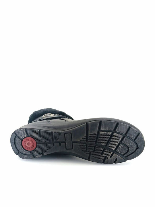 Leder Stiefeletten Damen mit Pelz Schwarz