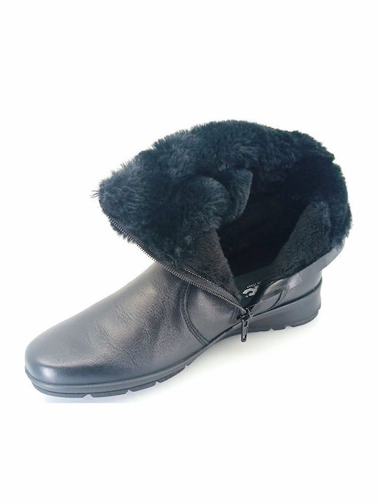 Leder Stiefeletten Damen mit Pelz Schwarz