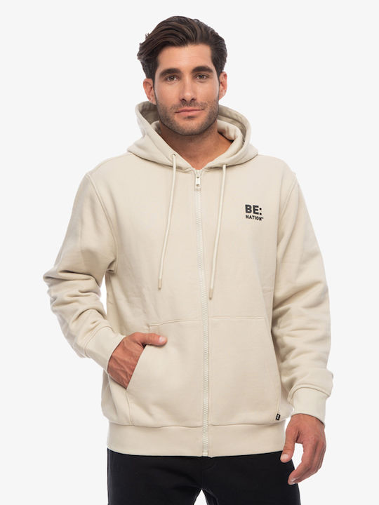 Be:Nation Men's Sweatshirt Jacket with Hood Beige