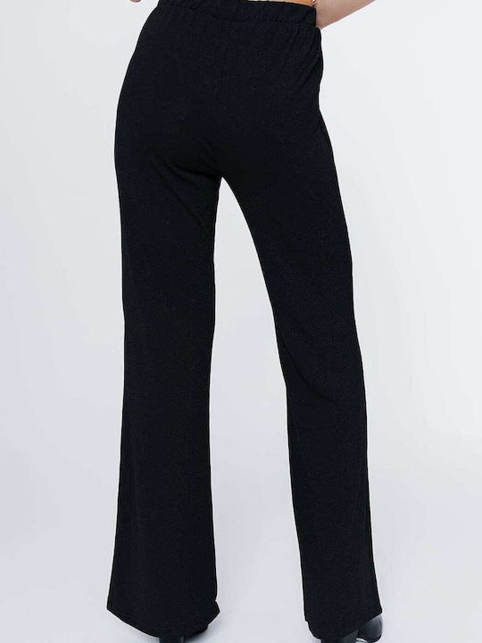Damen Stoff Hose mit Gummizug Black