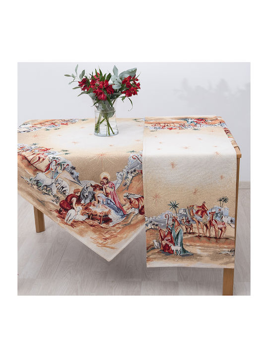 Dimeco Christmas Tablecloth Runner Fabric Beige L100xW35cm.