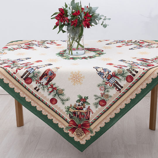 Dimeco Christmas Tablecloth Square Fabric Green L100xW100cm.