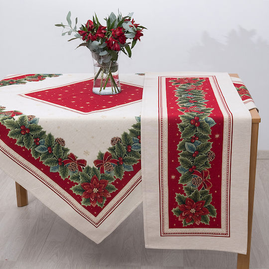 Dimeco Christmas Tablecloth Fabric Red L220xW140cm.