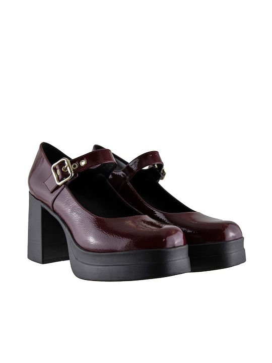 Stefania Patent Leather Burgundy Heels Γυναικείες