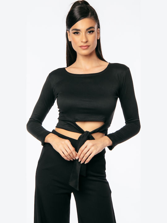 Women's Crop Top Long Sleeve Black