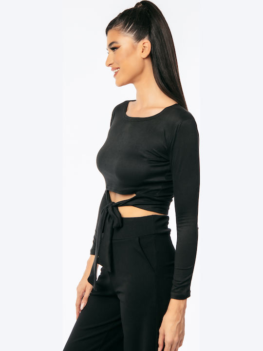 Women's Crop Top Long Sleeve Black