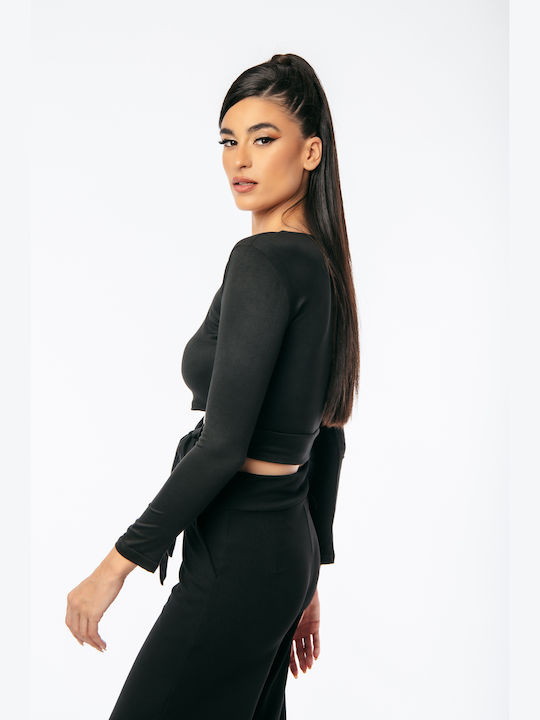 Women's Crop Top Long Sleeve Black