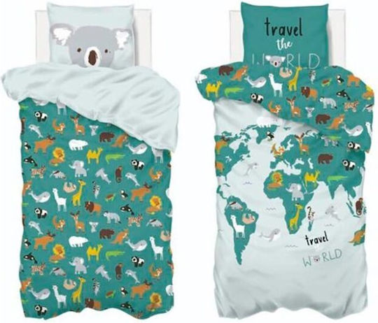 Atmosphera Set Kids Duvet Cover Single with Pillowcase Cotton Green 140x200cm