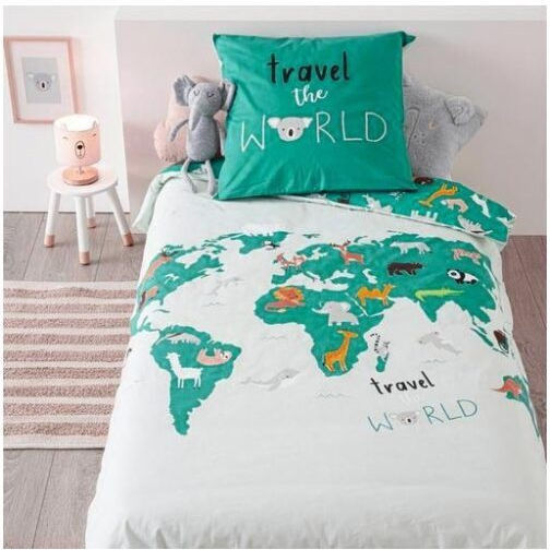 Atmosphera Set Kids Duvet Cover Single with Pillowcase Cotton Green 140x200cm