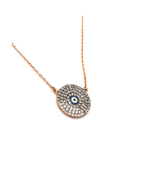 PS Silver Necklace Eye from Pink Gold Plated Silver with Zircon