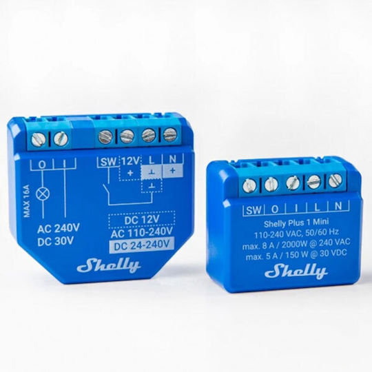 Shelly Plus 1 Mini Smart Ενδιάμεσος Διακόπτης Wi-Fi