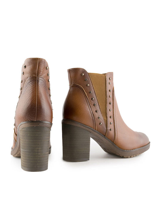 Leder Damen Chelsea Stiefeletten mit hohem Absatz Tabac Braun