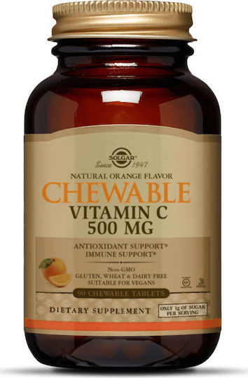 Solgar Chewable Vitamin C Vitamin for Immune System Boost, the Skin & Antioxidant Action 500mg Orange 90 chewable tabs