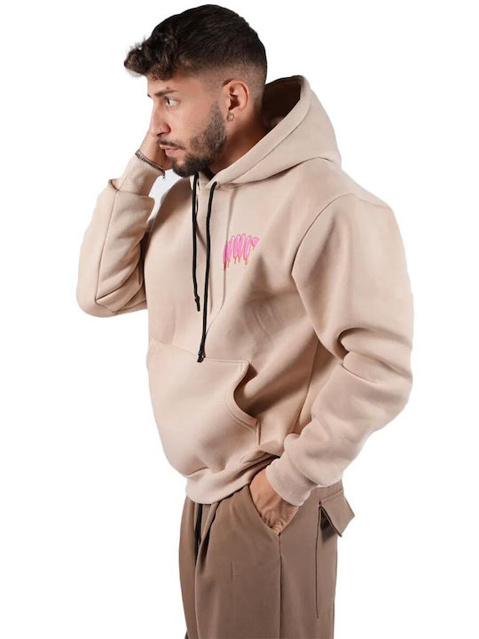 Adon Milano Herren Sweatshirt mit Kapuze und Taschen Beige.