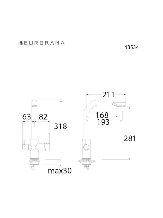 Eurorama Filter Tap Μπαταρία Κουζίνας Πάγκου Μαύρη