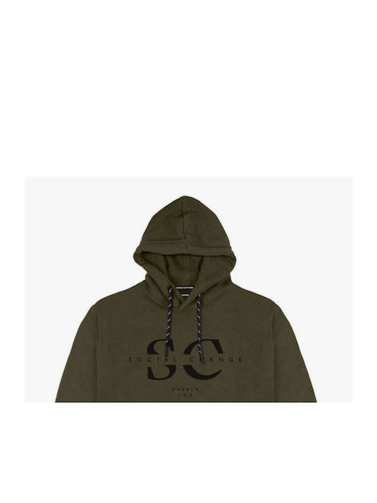 Double Men's Sweatshirt with Hood and Pockets Olive